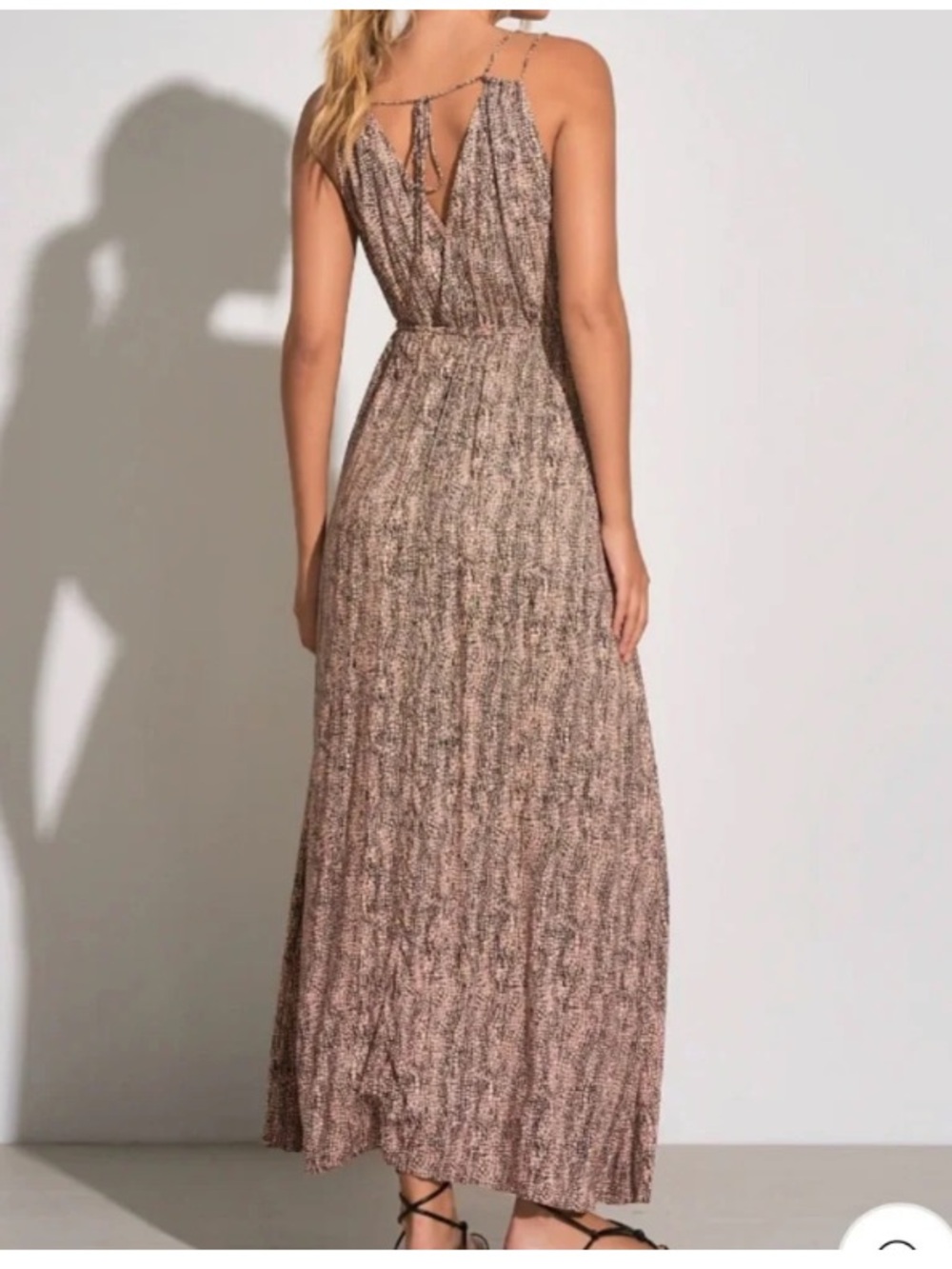 Elan Taupe-Brown V-Neck Maxi Dress with Tie Waist side slit size S - Picture 2 of 4